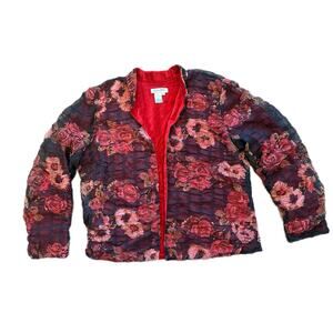 Coldwater Creek XL Floral Velvet Lined Jacket Sheer Quilted Boho Artsy Romantic